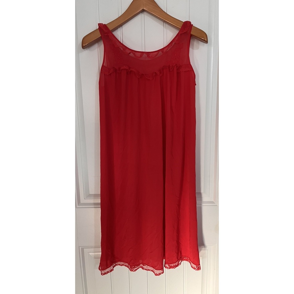 Kayser Vintage Nightgown Nylon Silky Womens Small Lace Trim Red Lingerie 069